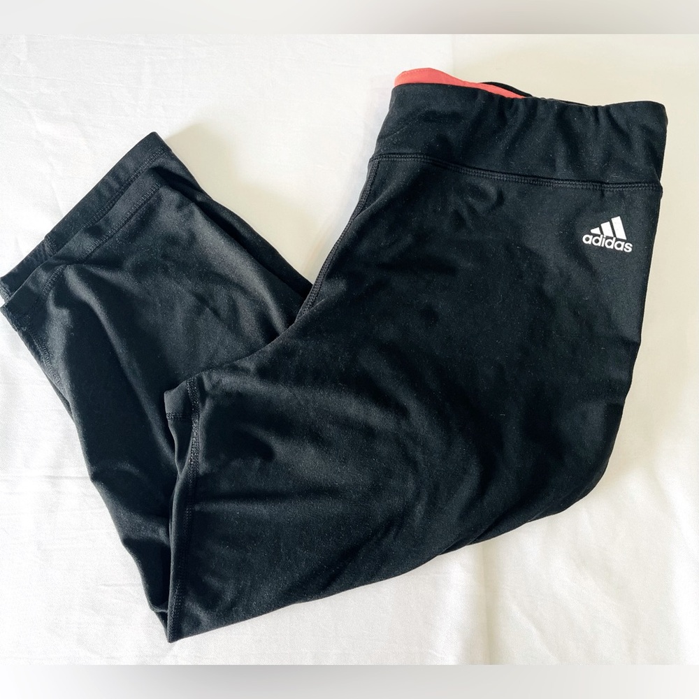 Adidas Women’s Black Capri Leggings with Orange Accent